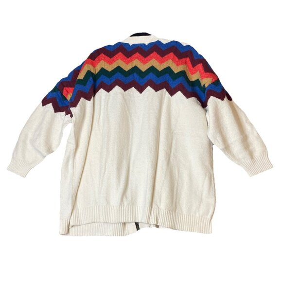 Denim & Co 3X Petite Jacquard Long Sleeve Open Front Cardigan Natural Aztec NEW - Picture 2 of 9